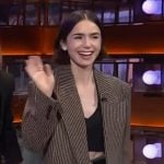 Lily Collins’s oversized check blazer on The Kelly Clarkson Show