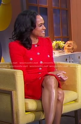 Linsey’s red button front tweed dress on Good Morning America