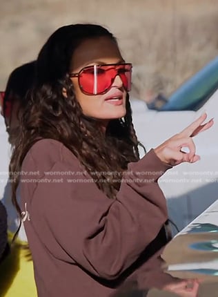 Lisa's brown hoodie and red sunglasses on The Real Housewives of Salt Lake City