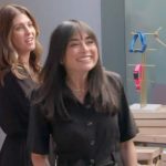 Lisa’s black short sleeved jumpsuti on Celebrations with Lacey Chabert