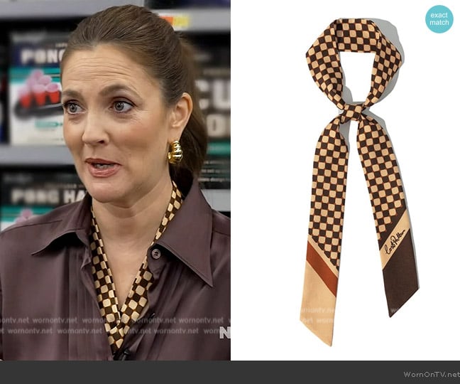 Lost Pattern Checkerboard Twilly Scarf worn by Drew Barrymore on The Drew Barrymore Show