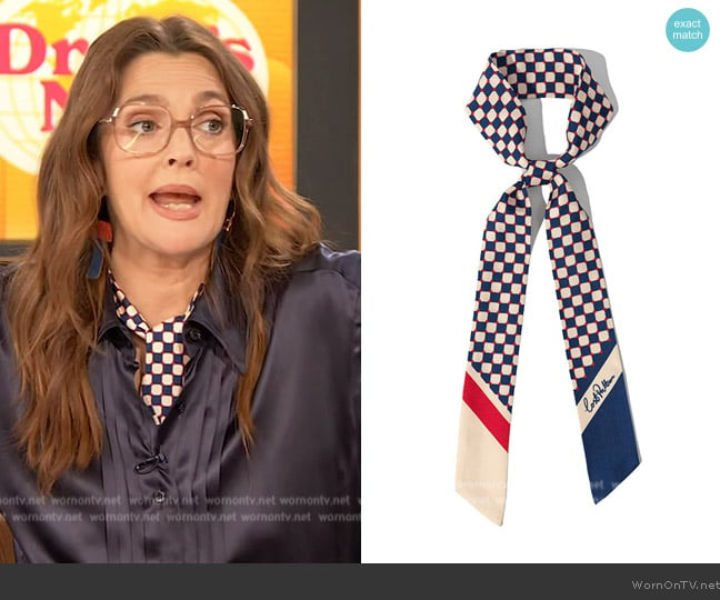 Lost Pattern NYC Checkerboard Twilly Scarf worn by Drew Barrymore on The Drew Barrymore Show