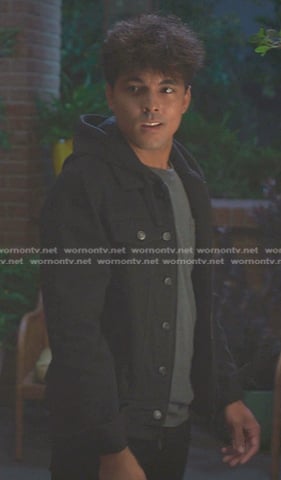 Lucas’s black hooded denim jacket on Greys Anatomy