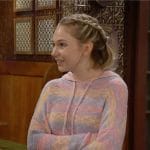 Lucy’s pastel striped knit hoodie on The Young and the Restless