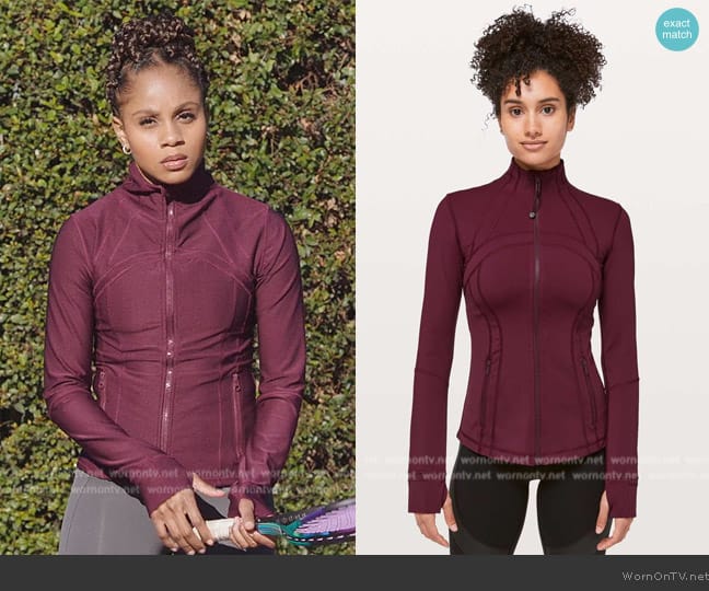 Lululemon in Deep Ruby Define Jacket worn by Simone (Geffri Hightower) on All American Homecoming