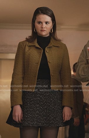 Mabel's green textured jacket and skirt on Only Murders in the Building