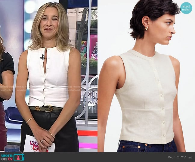 Madewell Split-Crewneck Cardigan Tank in lighthouse worn by Andrea Lavinthal on Today