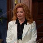 Maggie’s white pinstripe blazer and pant suit on Days of our Lives