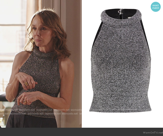 Maison Rabih Kayrouz Lurex sleeveless top worn by Sylvie (Philippine Leroy-Beaulieu) on Emily in Paris