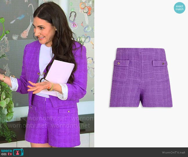 Chloe’s purple tweed shorts on Owning Manhattan