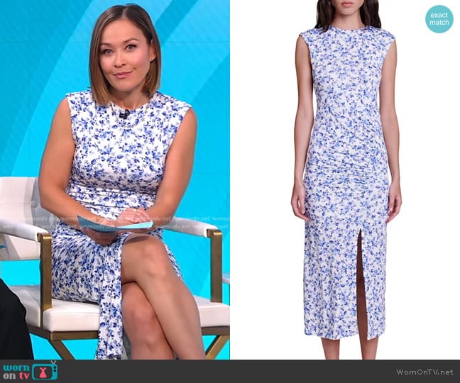 Maje Rikalia Sleeveless Dress in Blue worn by Eva Pilgrim on Good Morning America