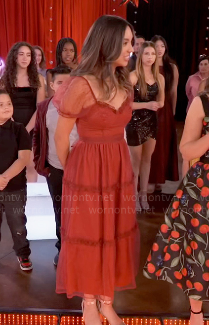 Makyla's red party dress on Celebrations with Lacey Chabert