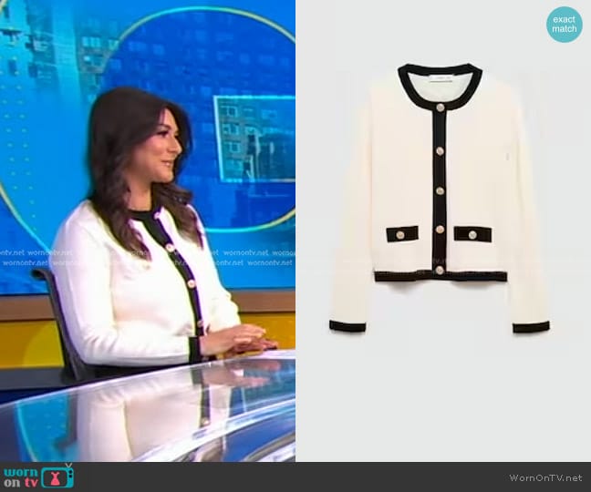 Mango Knitted Jacket Pia in Ecru worn by Erielle Reshef on Good Morning America