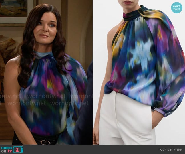 Mango Asymmetric Print One-Shoulder Top worn by Katie Logan (Heather Tom) on The Bold and the Beautiful