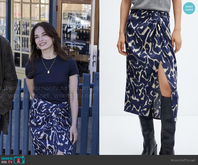 Mango Knot Printed Skirt worn by Cassandra Lee (Kristin Kreuk) on Murder in a Small Town