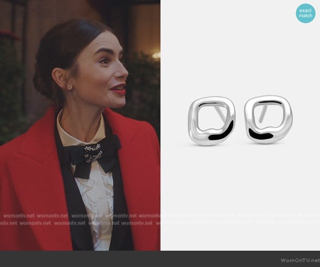 Mara Paris Voyage Stud Earrings worn by Emily Cooper (Lily Collins) on Emily in Paris