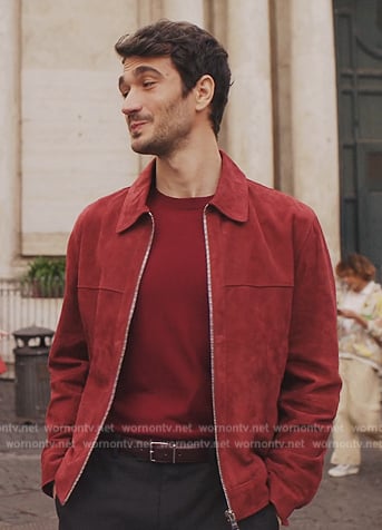 Marcello's red suede jacket on Emily in Paris