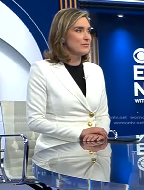 Margaret's white wrap blazer on CBS Evening News