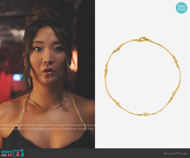 Mara Paris Hope Articulated Choker Necklace in Gold Vermeil worn by Mindy Chen (Ashley Park) on Emily in Paris