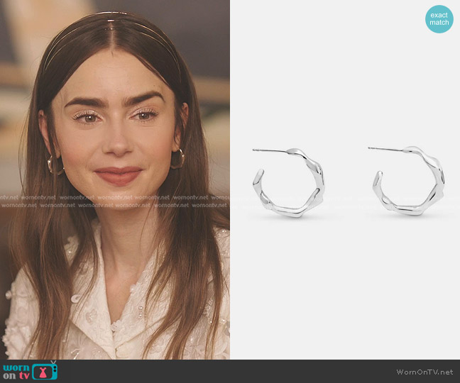 Mara Paris Night Dream Earrings in Silver  worn by Emily Cooper (Lily Collins) on Emily in Paris