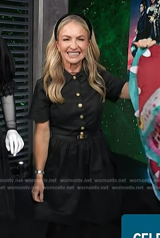 Maria Provenzano's black gold button dress on Access Hollywood