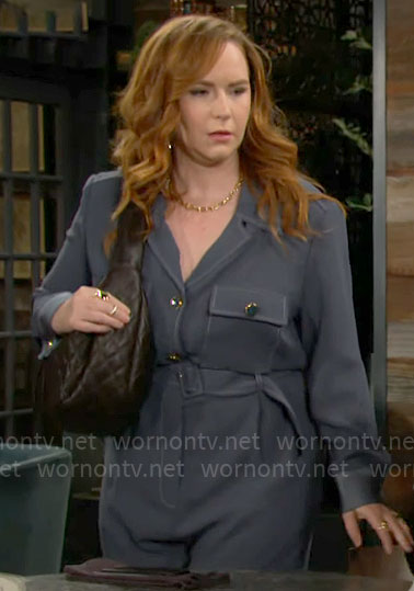 Mariah's blue belted jumpsuit on The Young and the Restless