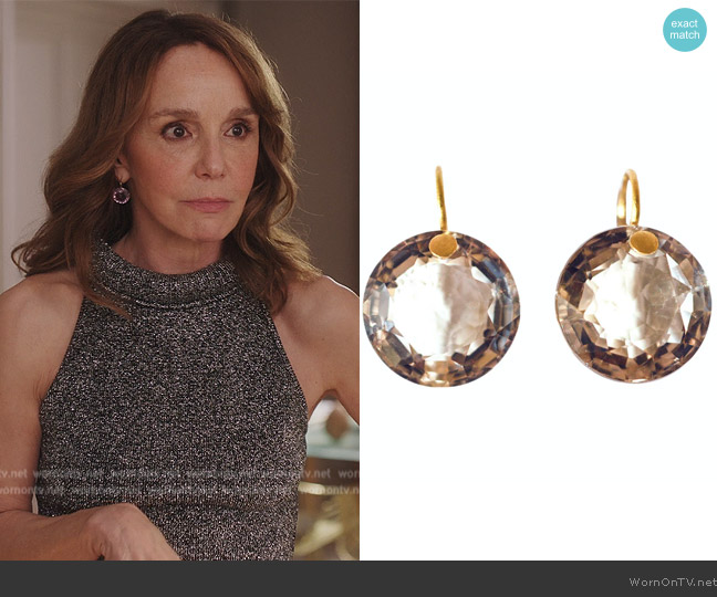 Marie-Helene De Taillac Smokey Quartz Brilliant Earrings worn by Sylvie (Philippine Leroy-Beaulieu) on Emily in Paris