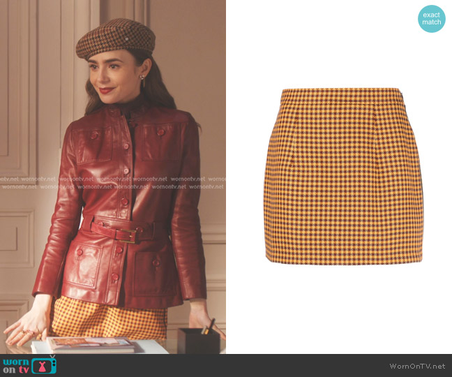 Marni Check Pattern Miniskirt worn by Emily Cooper (Lily Collins) on Emily in Paris