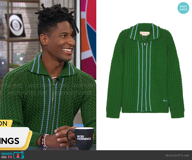 Marni Garden Green Cardigan worn by Jon Batiste on CBS Mornings