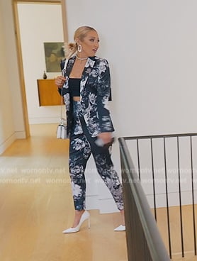 Mary's black floral print suit on Selling Sunset