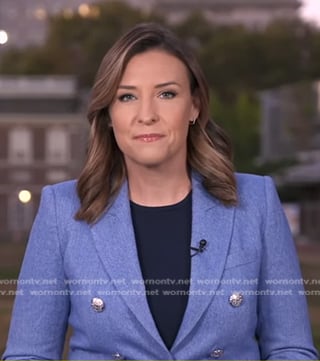 Mary’s blue blazer with silver buttons on Good Morning America