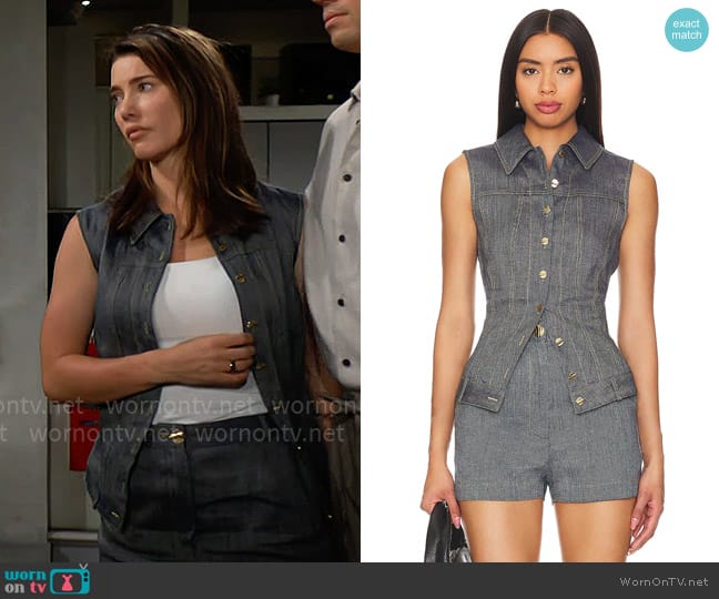 Matthew Bruch Collared Button Down Vest worn by Steffy Forrester (Jacqueline MacInnes Wood) on The Bold and the Beautiful