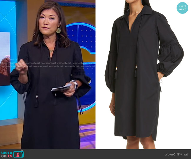 Max Mara Fedora Tasseled Cotton-poplin Dress in Black worn by Juju Chang on Good Morning America