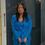 Melinda’s blue belted blazer and pants on Days of our Lives