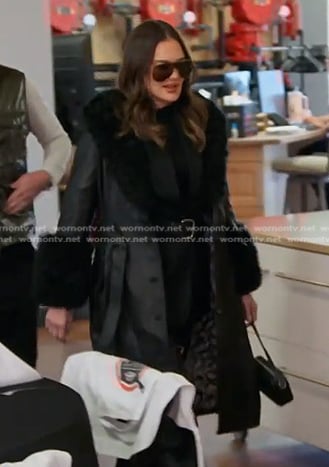 Meredith's black shearling leather coat and bag on The Real Housewives of Salt Lake City