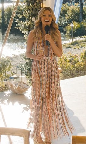 Merritt's fringed rehearsal dinner dress on The Perfect Couple