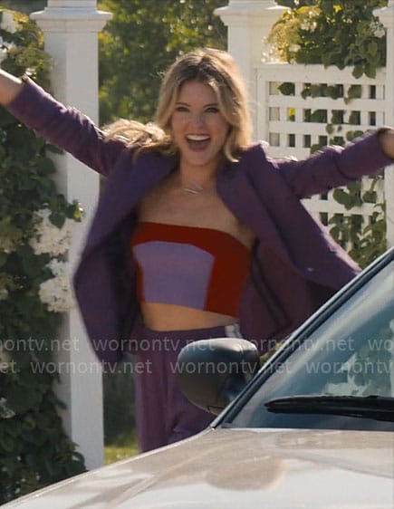 Merritt's purple suit and tube top on The Perfect Couple