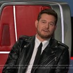 Michael Bublé’s black leather moto jacket on The Voice