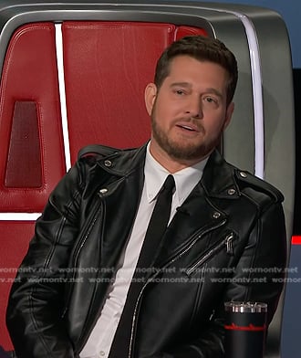 Michael Bublé’s black leather moto jacket on The Voice