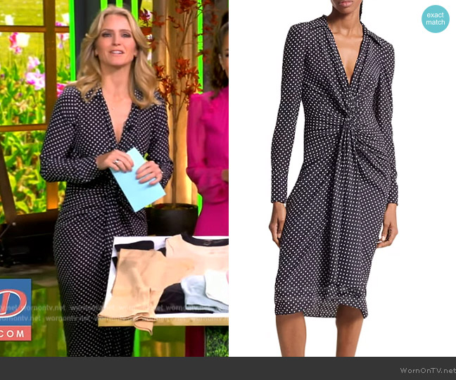 Michael Kors Collection Silk Polka Dot Gathered Midi Dress worn by Sara Haines on The View