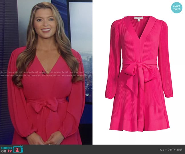 Milly Liv Belted Pleated Dress in Milly Pink worn by Dani Beckstrom on Good Morning America