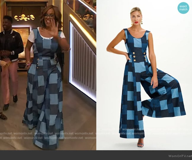 Milly Park Patchwork Wide Leg Jumpsuit worn by Gayle King on The Drew Barrymore Show