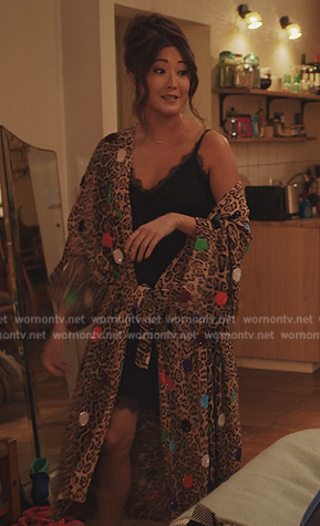 Mindy's leopard print polka dot kimono on Emily in Paris