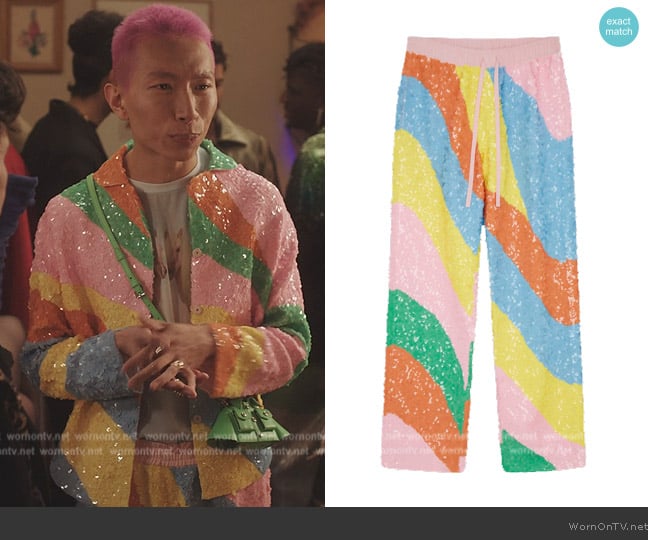 Mira Mikati Rainbow Sequinned Wave Pants worn by Étienne (Jin Xuan Mao) on Emily in Paris