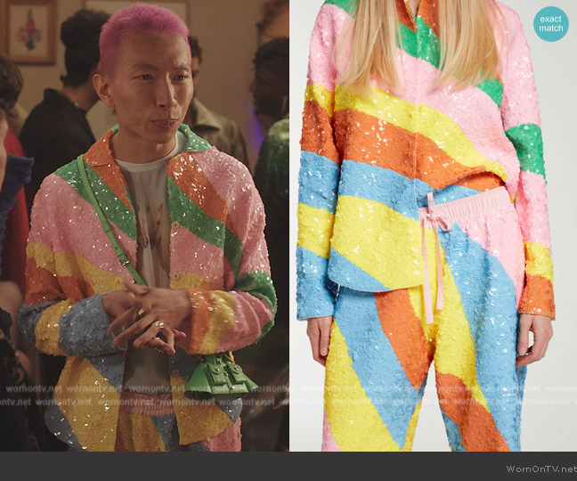 Mira Mikati Rainbow Sequnned Wave Jacket worn by Étienne (Jin Xuan Mao) on Emily in Paris