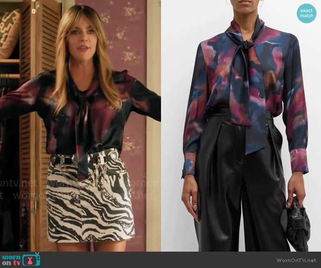 Misook Tie Neck Crêpe de Chine Blouse worn by Morgan Gillory (Kaitlin Olson) on High Potential