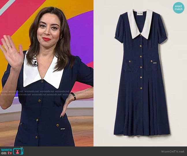 Miu Miu Pleated Marocain Midi-dress worn by Aubrey Plaza on Today