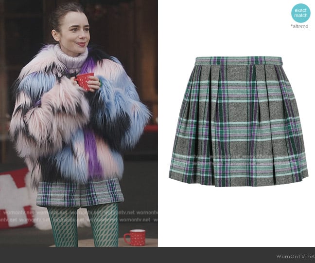 Miu Miu Tartan Skirt worn by Emily Cooper (Lily Collins) on Emily in Paris