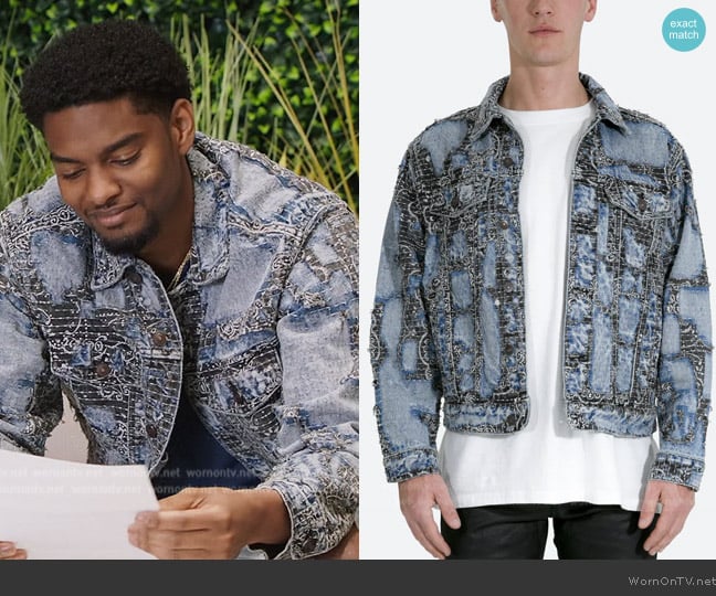 Mnml Boro Paisley Trucker Jacket worn by JR (Sylvester Powell) on All American Homecoming