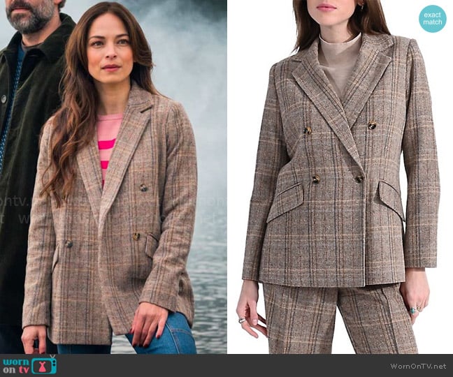 Molly Bracken Double-Breasted Check Suit Blazer worn by Cassandra Lee (Kristin Kreuk) on Murder in a Small Town